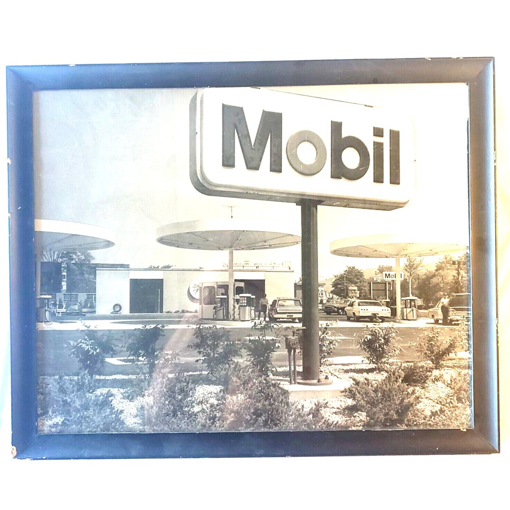 Vintage Mobil Gas & OIL W/wood Frame Auto Advertisement Petroliana‎ RARE MCM